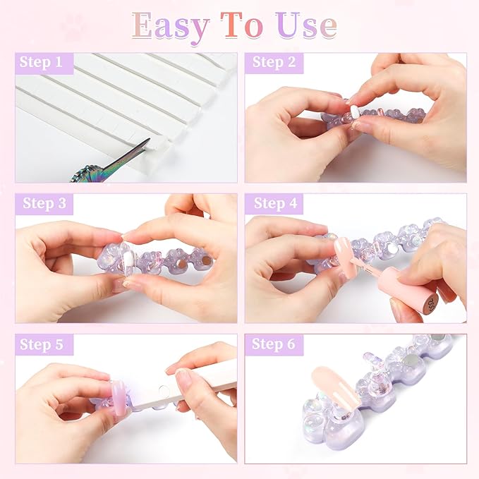 lootaan 2 Set Nail Holder for Painting Nails ,Fake Nail Tips Training ,Aurora Acrylic Nail Stand for Press on ,Nails Display with 96 Pcs Reusable Adhesive Putty (Laser purple)