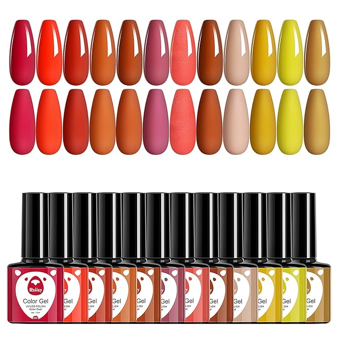 Classic Gel Nail Polish Set, 12 Colors Nude Gray Pink, Nail Polish Gel Manicure Kit (Summer Sun, 12pcs)
