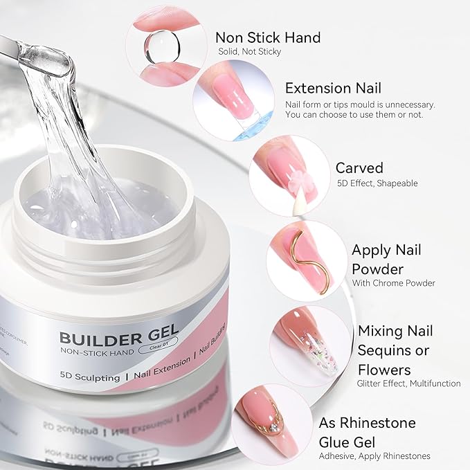 BORN PRETTY Builder Gel for Nails,60g Clear Hard Gel for 3D Sculpting & Nail Extension,Non-Sticky Soak Off U V Gels with Silicone Mold,Salon & Home DIY Nail Art Kit