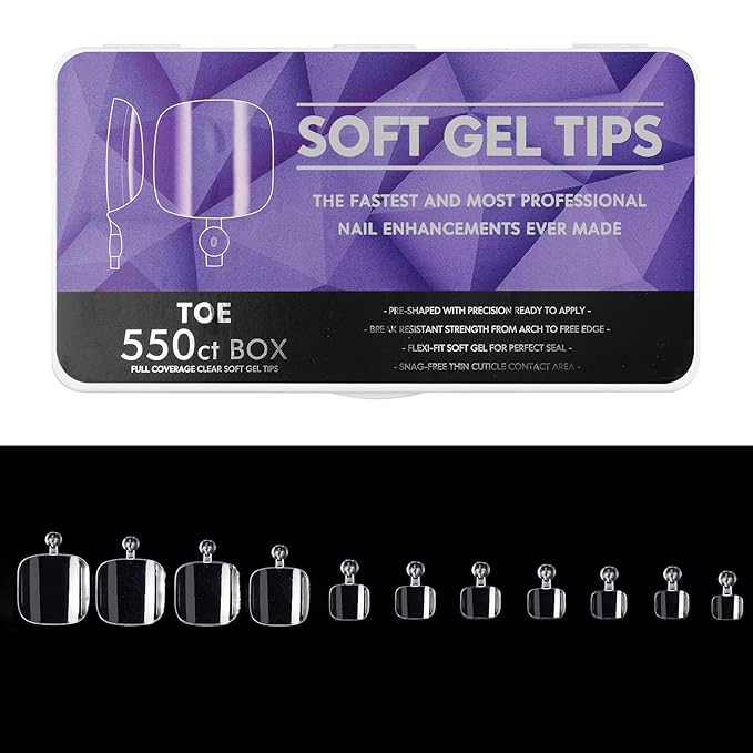 Soft Gel Curved Nail Tips, Full Cover Clear Gelly False Nail, Half Matte Acrylic Fake Nail, Press on Nail Tips Set for Extension, Home DIY Salon Manicure Nail art (Toenails, 550PCS)