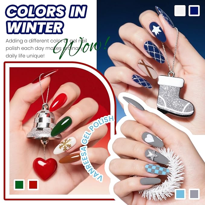 VANREESA 48 Pcs Gel Nail Polish Set 42 Colors Spring Summer Fall Winter Gel Polish with 2 Pcs Base Coat & 4 Effects Top Coat Nail Kit Gifts for Women Girls Nail Art Salon at Home
