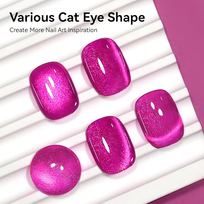 Cat Eye Gel Nail Polish Pink, Magnetic Cateye Gel Polish Hot Pink Glitter Holographic With Magnet for Nail Salon DIY at Home Valentine's Day Gift