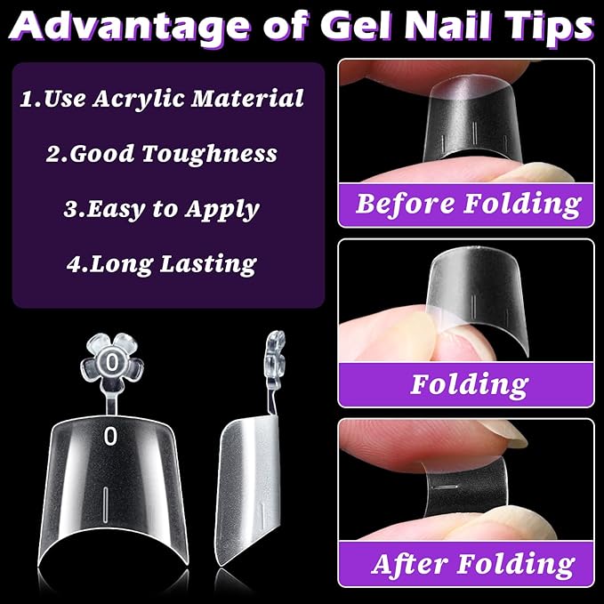 LoveOurHome 360pc French Coffin Nail Tips Clear Fake Nails Short Coffin Gel Nail Tips Half Cover Acrylic Nails Clear 15 Sizes Short Fingernail for Gel Press Nail Extension