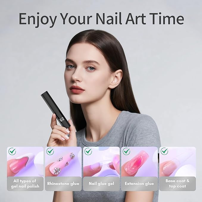 Handheld UV Light for Gel Nails, Rechargeable Mini Nail Lamp with LCD Display, Portable Cordless Nail Dryer for Home DIY Manicure Art