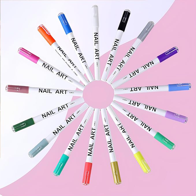 12 Colors Nail Art Pens, Quick Dry Nail Marker Pens Set for DIY Nail Design, Nail Art Markers Nail Tools for Home & Salon Manicure