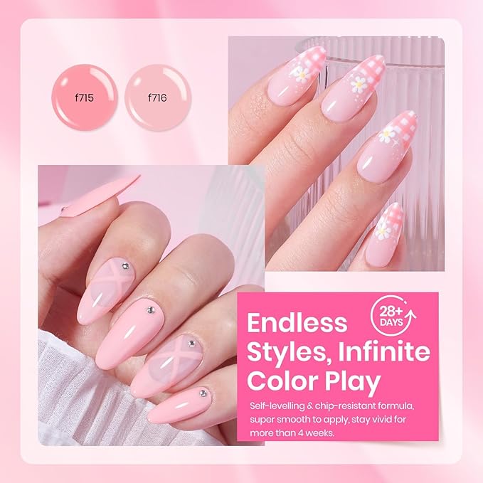 Beetles Spring Gel Polish Set - Pink Melody 6 Colors Gel Polish Set, Nude Light Baby Hot Pink Colors Spring Nails, Salon Long Lasting Soak Off UV LED Easter Nails Lamp Gifts for Her