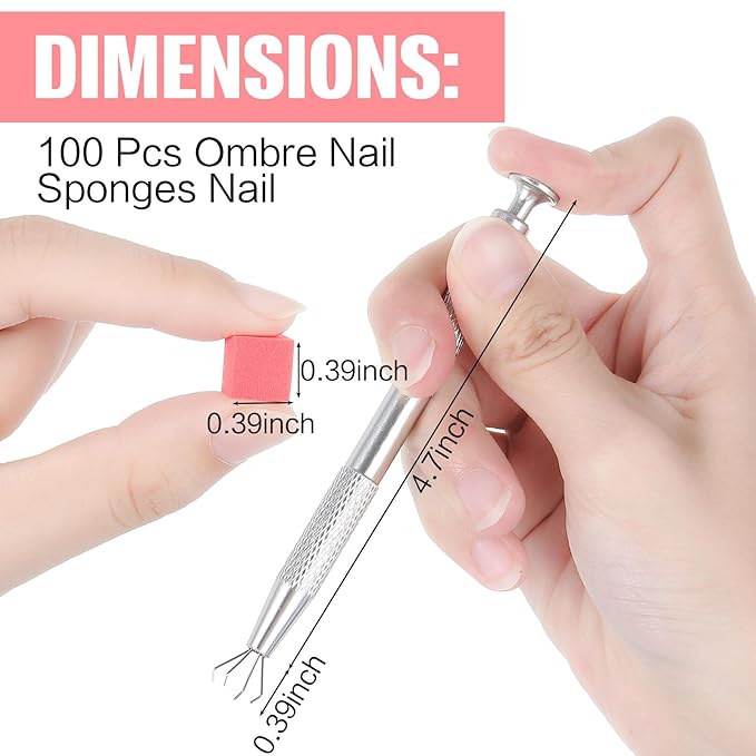 Mimorou 100 Pcs Ombre Nail Sponges Mini Nail Art Sponges with Grabbing Pen Storage Box Pink Ombre Brush Professional Tools Accessories Supplies Home Art Salon, 0.4"x0.4"