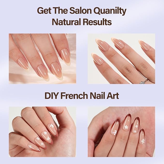 Misssix XBASICTIPS French Tip Press On Nails, 150Pcs French Gel Nail Tips Medium Almond, Soft Gel Pre-shaped No Need to File 3 in 1 Tips, Fake Nails for Nail Art DIY Extension Designs 15 Sizes