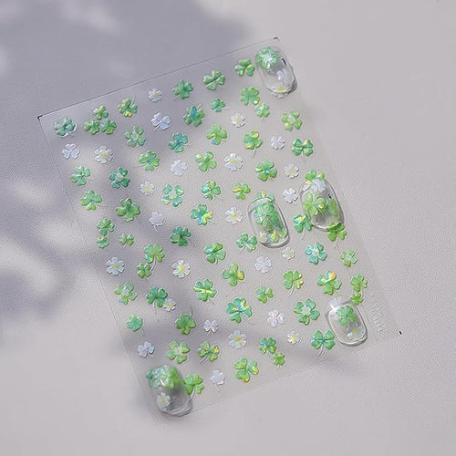 1 Sheets Holographic Laser St Patricks Day Nail Stickers Green Clover Nail Art Stickers 5D Self-Adhesive St. Patrick's Day Nail Decals Lucky Shamrocks Nail Art Supplies for Women Holiday Nails Design