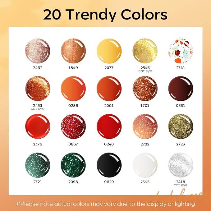 modelones 24PCS Gel Nail Polish Set, Fall Winter Cat Eye Shimmer Gel Polish Kit Soak Off with Glitter, Glossy and Matte Top Base Coat DIY Manicure at Home