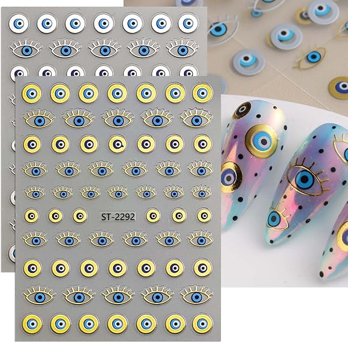 6 Sheets Evil Eye Nail Stickers for Nail Art,Gold Silver Metallic Evil Eye Nail Decals Goth Stickers with Mystical Eye,Snake Design,3D Self Adhesive Nail Art Supplies for Women,DIY Manicure Decor