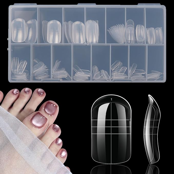Toe Dual Nail Forms for Poly Gel & Builder Gel Toenail Extension - 150Pcs Reusable Full Cover Oval Toenails Molds, 15 Sizes Nail Art Design Molds for Salon & Home DIY Pedicure