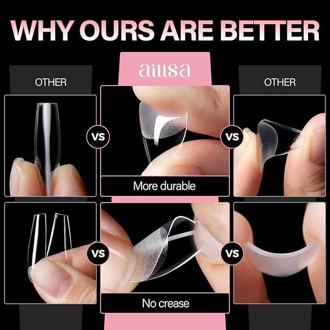 AILLSA Extra Short Almond Nail Tips for DIY Beginners - 12 Sizes 120pcs Half Matte False Nail Tips Pre-shaped Short Nails Tips, Acrylic Fake Press on Nails Extension