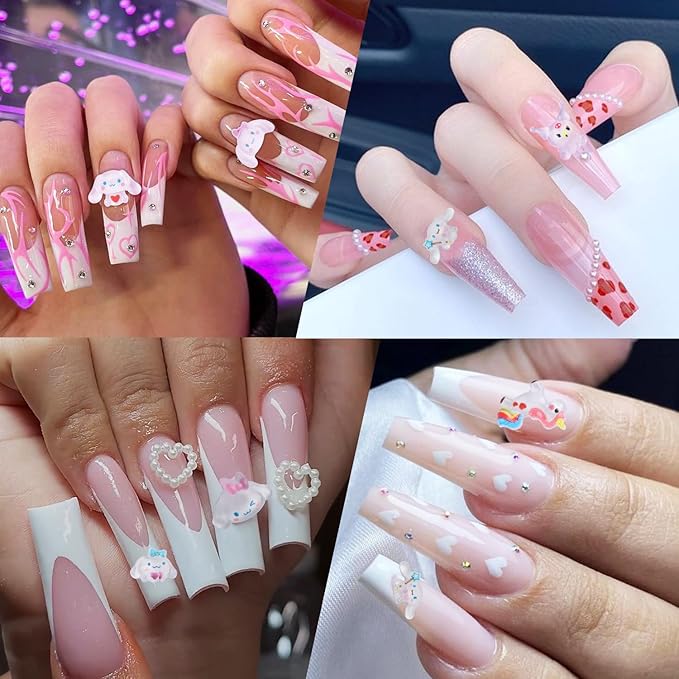 140 Pcs Nail Charms,7 Styles Kawaii 3D Flatback Cartoon White Series Charms for Nail Acrylic Slime Resin Charm for Cute DIY Nail Art Decorations Supplies,Hair Clips and Phone Cases Etc