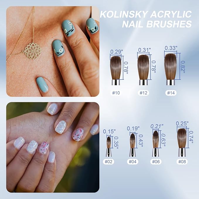 Acrylic Nail Brush Size 10,KEMEISI 100% Pure Kolinsky Nail Art Brushes Sturdy Handle Oval Shaped Acrylic Powder Nail Design Tools for Professional Manicure DIY Home Salon (Blue Gradient)