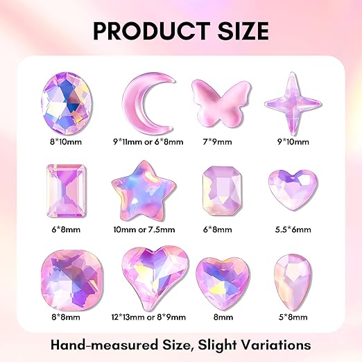 Makartt Nail Charms Rhinestone Glue Kit, 15ml Gel with 100PCS Pink Rhinestones Gems 3D Decor with Tweezer Acrylic Supply for Nails Techs