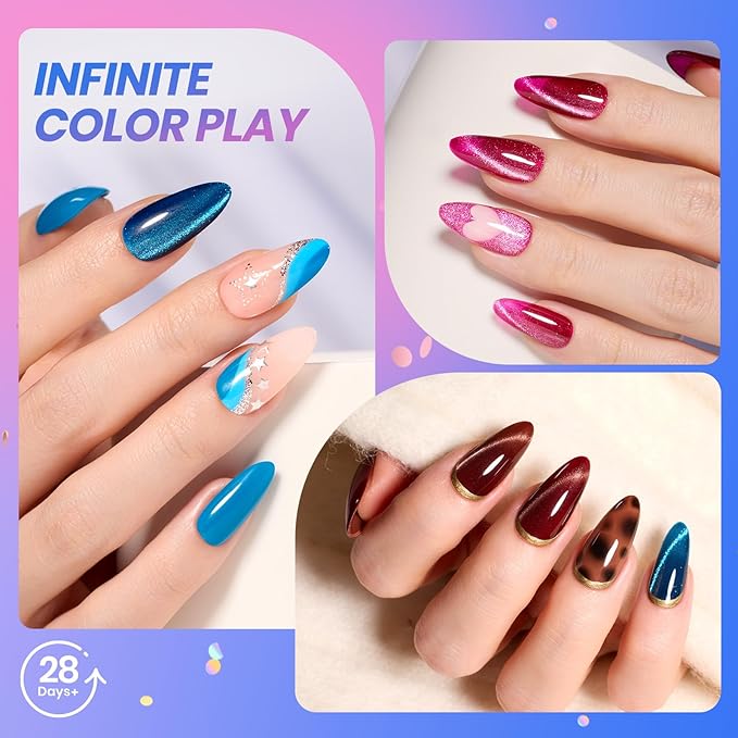 beetles Gel Polish 75 PCS Deal Box 20 Colors Nail Kit – Brown Blue Red Purple Glitter Cat Eye Gel, Glossy&Matte Top Coat DIY UV/LED Gel Nail Set Home Salon Valentines Gifts for Women Girls