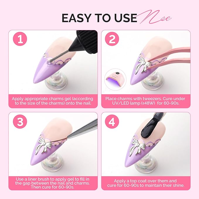 MelodySusie 3D Nail Charms and Gems, 2 Acrylic Boxes Bowknot Golden Silver Alloy Butterfly Bow Nail Art Studs With Tweezer for Y2K Manicure Nails Design Supplies DIY Crafts Decoration