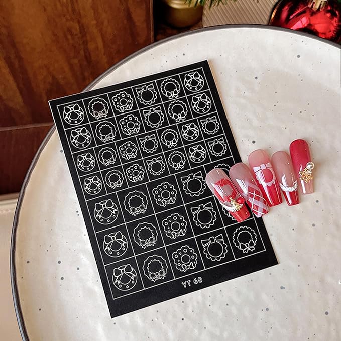 Christmas Nail Stickers Airbrush Stencils Stickers for Nail Art Self Adhesives with Snowman Snowflower Deer Bell Wreath Socks Designs Supplies Design Nail Guide for Manicure Nails Decoration 6 Sheets
