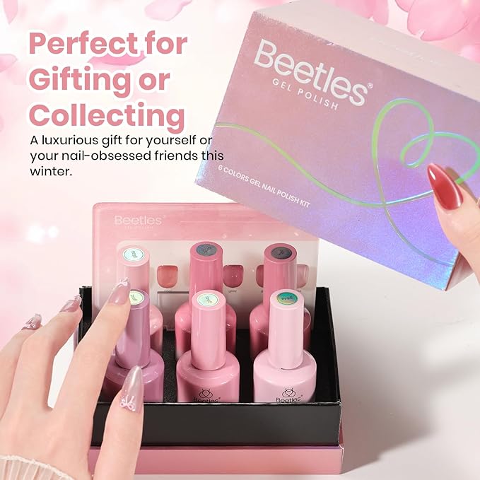 Beetles Misty Blush Glow Pink Cat Eye Gel Nail Polish Set - 6 Colors 15ML Glitter Pink Spring Cat Eye Gel Polish Kit Magnetic Effect Soak Off UV Nail Art DIY Manicure Gift for Women