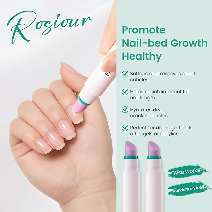 Ceramic Cuticle Oil Pusher Pen -3 in 1 Cuticle Remover Pen for Nails, Nail Care Buffer Pens with Micro-Dosin Oil for Hangnails, Dry & Damaged Nails, Moisturize Strengthen Brighten
