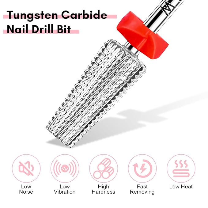 Makartt 5 in 1 Nail Drill Bits,3/32" Shank Tungsten Carbide Tapered Drill Bits for Nails Fast Removing Acrylic Nail Hard Gels Cuticle Professional Nail Efile Bit for Nail Drill Machine(Fine, Silver)