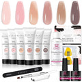 Makartt Poly Nail Gel Kit: 6 Nude Colors Solid Builder 15ML for Poly Extension Enhancement Set with Slip Solution Base Top Coat Dual Forms All in One Hard Gels for Nails Starter Supplies Kit