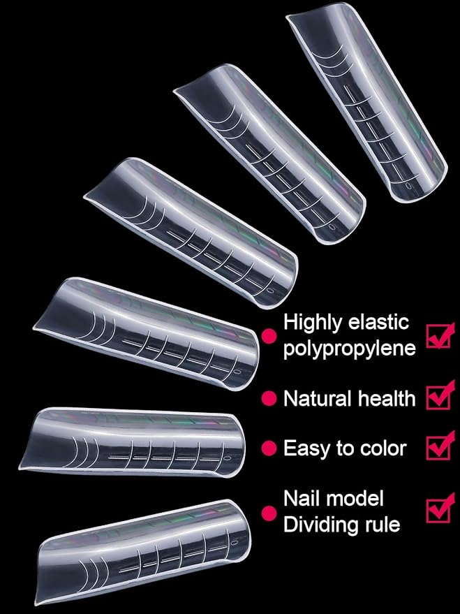 EBANKU 120Pcs Poly Extension Gel Dual Nail Forms - Square Clear Coffin Nail Molds, 12 Sizes for Gel Manicure & DIY