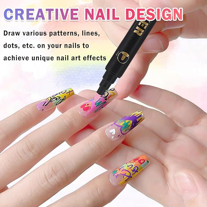 12 Colors Nail Art Pens Set, Dual-head Nail Polish Pens Nail Art Drawing Markers Pen Quick Dry Waterproof Nail Art Painting Pens Kit for Home DIY Nail Art Design