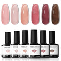 modelones Gel Nail Polish Set 6 Colors Nude Red Pink Brown Transparent Gel Polish Kit Neutral Clear Crystal Translucent Manicure Sheer Nails Art Trend Home DIY Manicure Gift For Women Girl