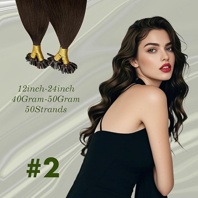 RUNATURE Dark Brown Ktip Human Hair Extensions Dark Brown Hot Fusion Hair Extensions Natural Human Hair U Tip Extensions Silky Utip Hair Extension Full Ends K Tip Extension Natural 14 Inch 50g 50s
