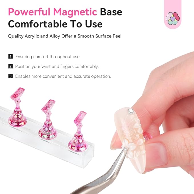SAVILAND 3 Set Nail Holder for Painting Nails:Nail Stand for Press Ons Powerful Magnetic Nail Stand Fake Nail Stand for Nail Holder Nail Display Press on 40 Pcs Reusable Adhesive Putty Home Use