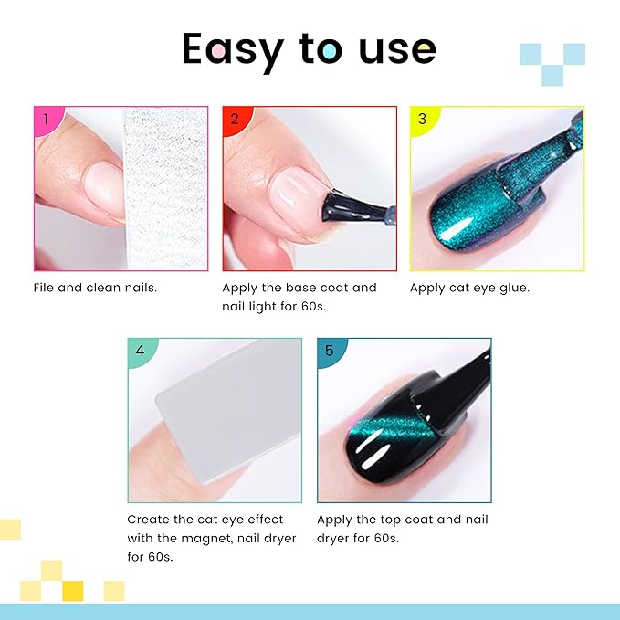 AIJIMEI Cat Eye Gel Polish Set -9 Colors 10ML Magnetic Gel Nail Polish Kit Nail Art, Soak Off LED/UV Lamp Cured, Professional Salon Quality, Long Lasting