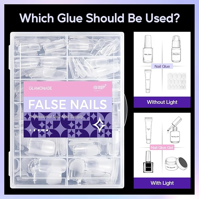 Press On Nails Short Square - 312pcs Gel Tips Full Cover Fake Acrylic Extension Pre-Shape 12 Sizes