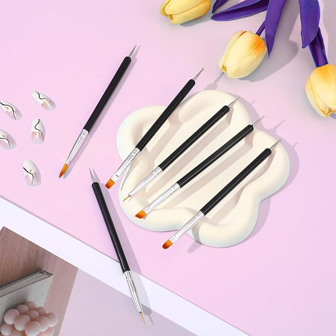 6Pcs French Nail Brush Set, Double-Ended Nail Art Brushes, Acrylic Nail Clean Up Brush with Dotting Tool, Fingernail Art Design Pens (14.5#, 14.7#, 14.7#, 15#, 15#, 15.5#)