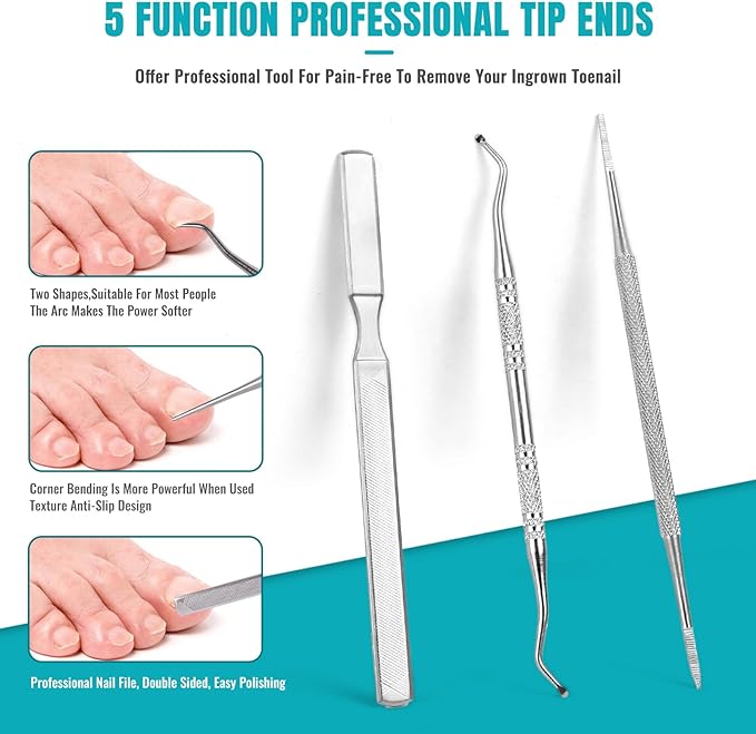 Toenail Clippers for Thick Nails for Seniors - Heavy Duty Toe Nail Clippers Kit with Long Handle for Men & Elderly with Inflexible Joints, Professional Nail Clippers Kit for Thickened Toenails (Black)
