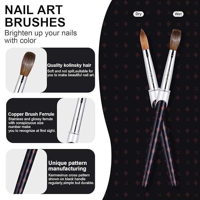 2Pcs Acrylic Nail Brushes Set, 100% Pure Kolinsky Size 8 Nail Art Brush & Small Clean Up Brush, Art Design & Polish Mistake Cleaning Manicure Tools for Women Acrylic Application