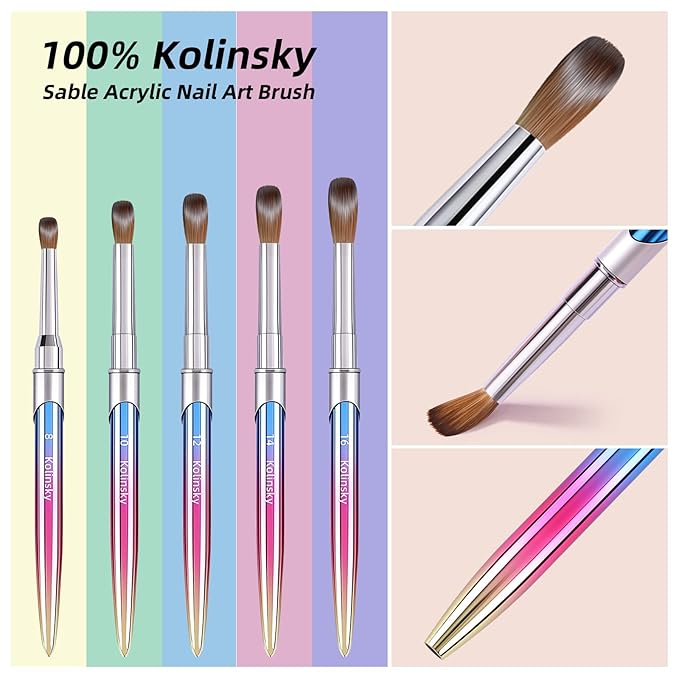 100% Kolinsky Acrylic Nail Brush,3D Nail Brushes for Acrylic Application(Size 8/10/12/14/16/18) Round Shape Pure Handmade, Professional Nail Art Brush Manicure for Women (#10)