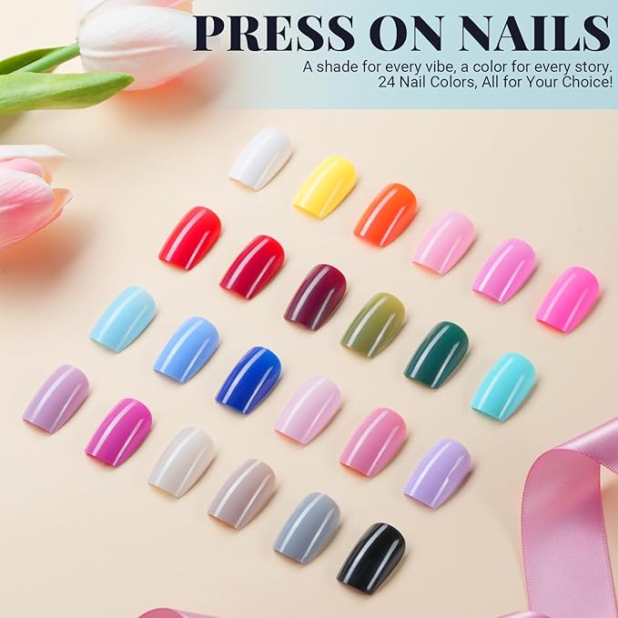 TsMADDTs Medium Square Press on Nails, 720 pcs Fake Nails with Glue, Files, Sticker, Tweezer for Women Home Art DIY