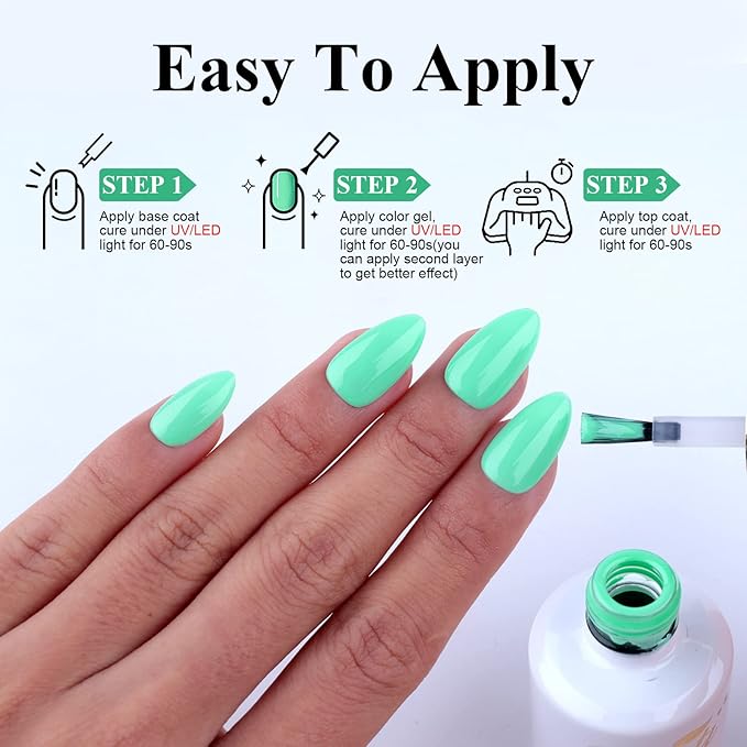 Imtiti Pastel Mint Green Gel Nail Polish, 0.5 Fl Oz LED & UV Gel Polish Spring/Summer Starter Kit