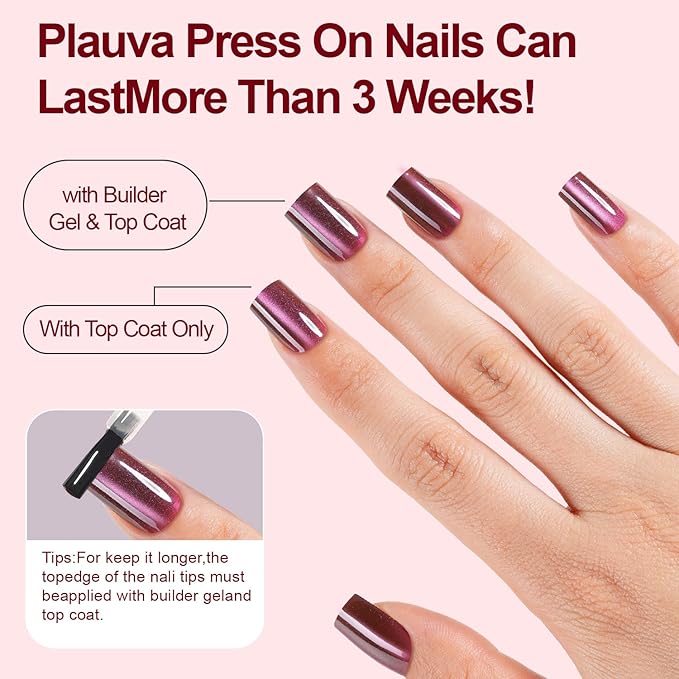 150Pcs Cat Eye Press on Nails, Plauva XS Short Aquare Fake Nails, Glossy Glitter Cat Eye Nail Tips, Soft Gel Stick On Nails for Women and Girls 15 Sizes