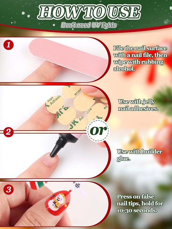 EBANKU Christmas 24 Pieces Press on Nails Kids, Christmas Tree Fake Nail Short Artificial False Nail Kits With Nail Tools for Girls