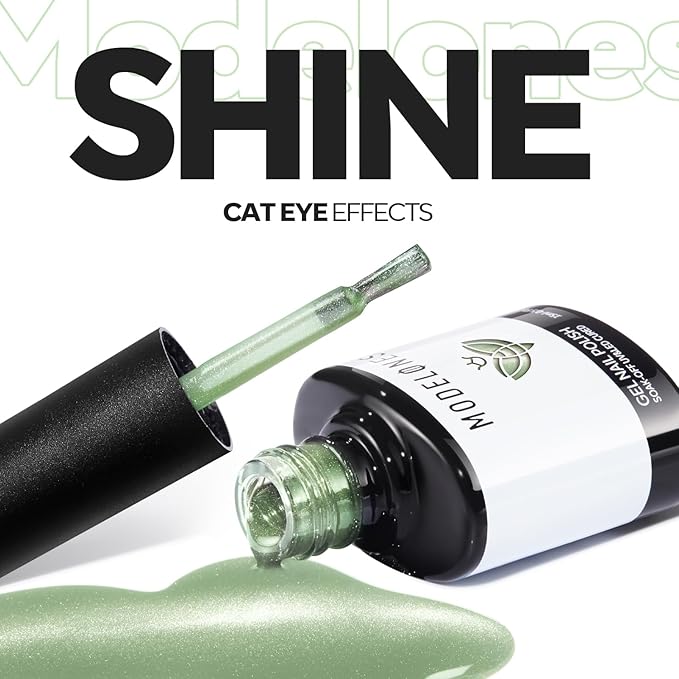 modelones Green Cat Eye Gel Nail Polish Glassy Magnetic Glitter Holographic Mint Green Grape Reflective Translucent Gel Polish Jelly Translucent UV Gel Manicure 15 ML