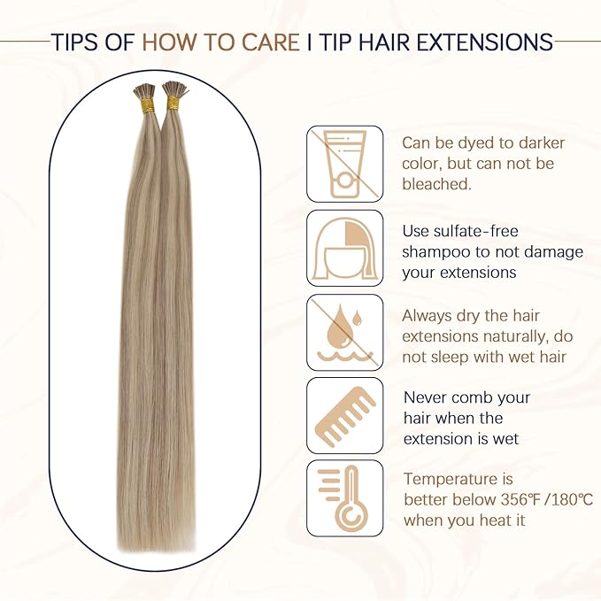RUNATURE I Tip Hair Extensions Human Hair Blonde I Tip Hair Extensions Human Hair 18 Inch Itip Extensions Golden Blonde with Light Blonde Pre Bonded Hair Extension Soft Remy Hair 50g 50s