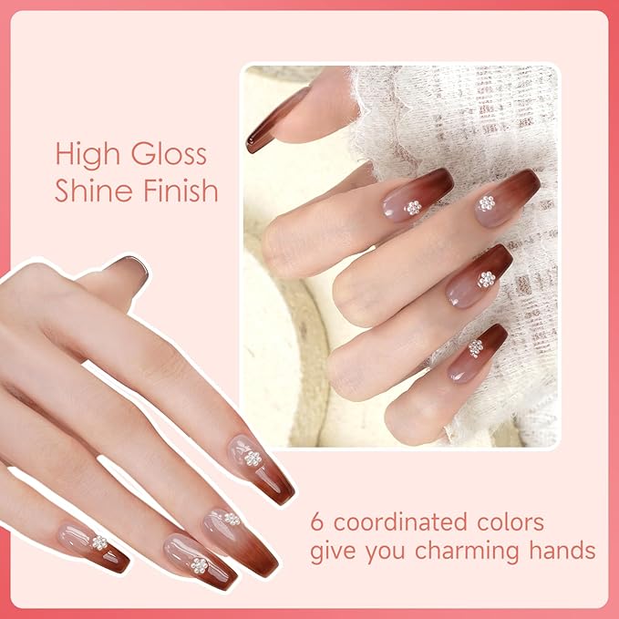 BUBU CANDY Nail Polish Set, - 6 Colors Nude Brown Jelly Neutral Soak Off Gel Polish Kit Sheer Transparent Effect Soak Off UV DIY French Nail Art Manicure Gifts for Women
