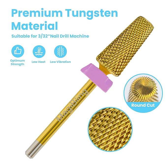 6.6mm Large Tapered Barrel 5-in-1 Nail Drill Bit, 3/32" Cross-Cut Safety Tungsten Carbide Efile Bit for Fast Gel & Acrylic Removal, Two-Way Rotation, Nail Tech & Beginner Bit, Titanium, Double Fine