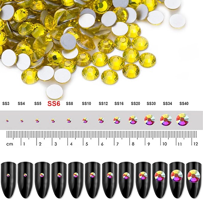Dowarm 1440 Pieces SS6 Flatback Rhinestones, 2MM Flatback Crystal Rhinestones for Craft Nails Dance Costumes, Non Hotfix Rhinestones (Citrine/Lemon Yellow)