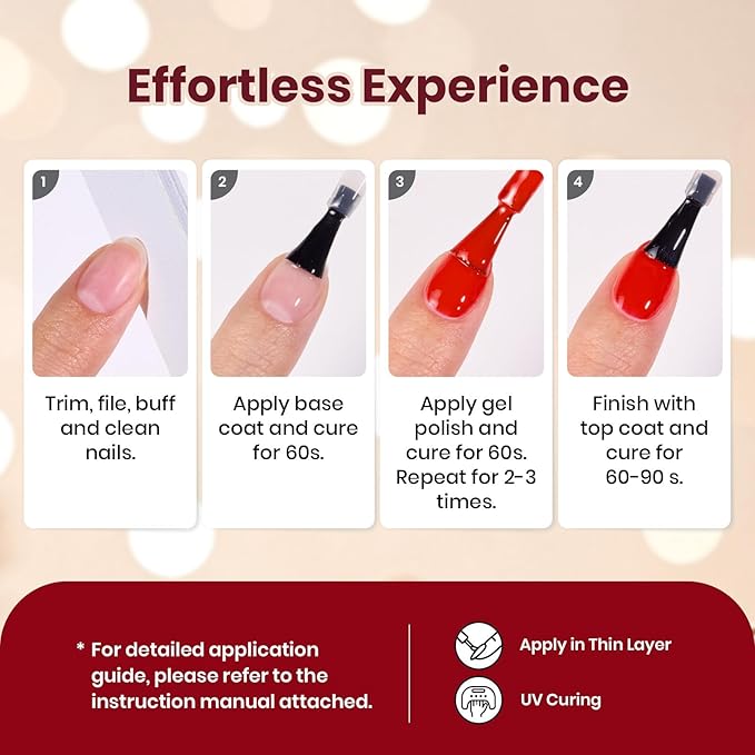 beetles Gel Polish Set – Snowlit Scarlet New Year Gel Polish Set, 6 Color Burgundy Red Glitter White Silver Snow Holiday Sparkle Manicure Kit Soak off UV Nail Art Gifts for Women