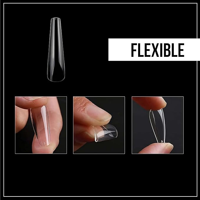 Nail Gel-X Natural Coffin XXL Tips Set - NeVi USA Premium Quality, 360 Tips in 12 Sizes - Complete DIY Nail Extension Kit | No Size 00 Included #10&11 are in the same section #10