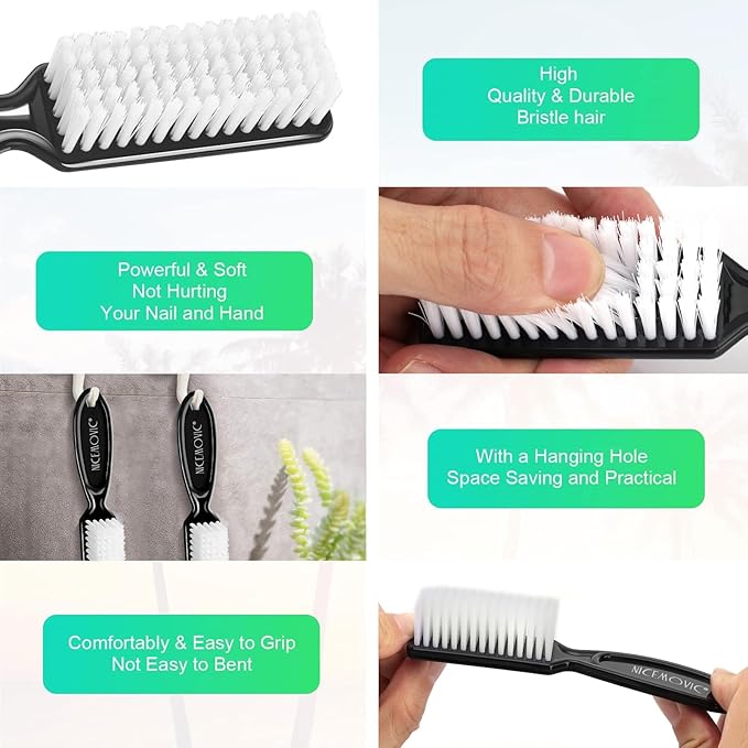 NICEMOVIC 20 Pcs Nail Brush for Cleaning Fingernails, Handle Grip Scrubber Brush, Hand Fingernail Cleaner Manicure Tools Scrub Cleaning Brushes, Use for Toe and Nail (Black)